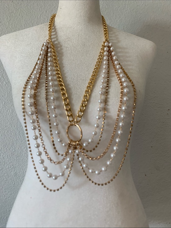 Hand Crafted Jewelry - Hand Crafted Gold and White Multi-Strand Pearl Draped Necklace